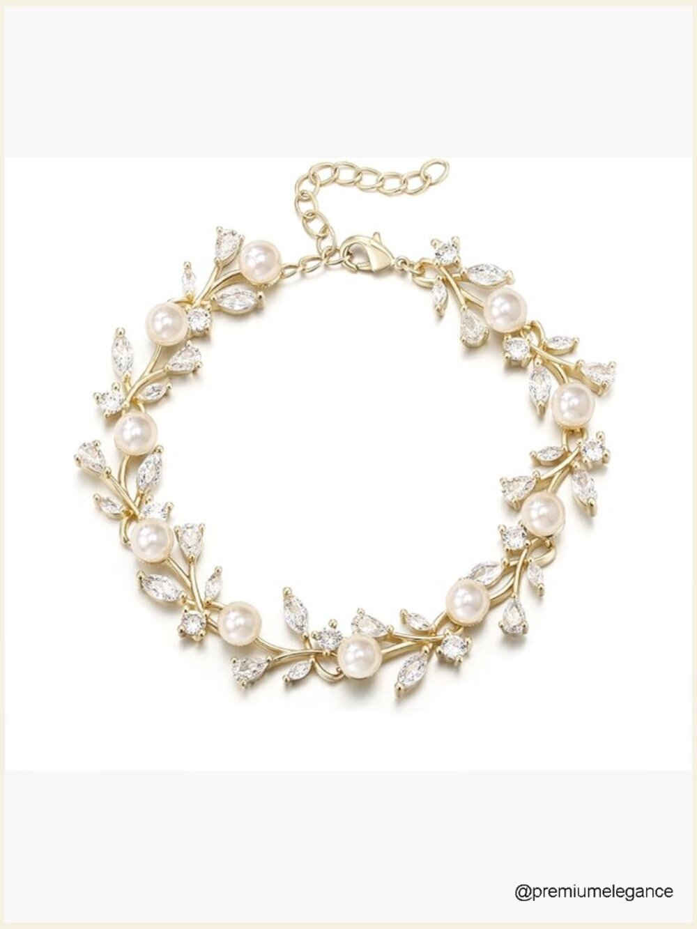 Cubic Zirconia Pearl Link Bridal Bracelet Wedding Jewelry Gift